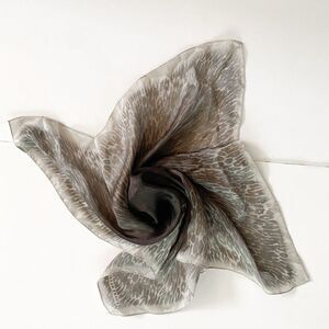 Vintage Ellen Tracy Silk Scarf 34 X 34 Neutral Animal Print Leopard Ink Blot